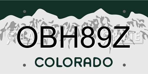 OBH89Z Colorado License Plate