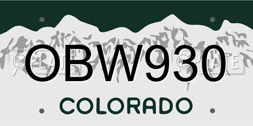OBW930 Colorado License Plate