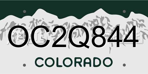 OC2Q844 Colorado License Plate