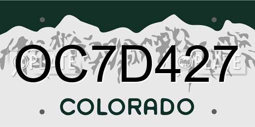 OC7D427 Colorado License Plate