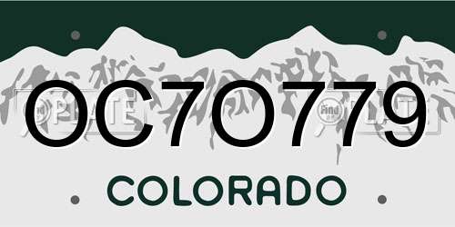 OC7O779 Colorado License Plate