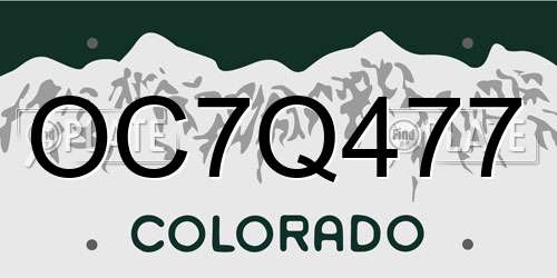 OC7Q477 Colorado License Plate