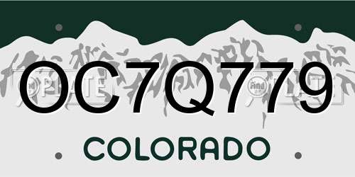 OC7Q779 Colorado License Plate