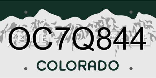 OC7Q844 Colorado License Plate