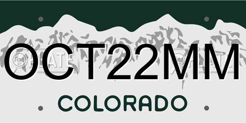 OCT22MM Colorado License Plate