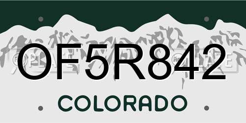 OF5R842 Colorado License Plate