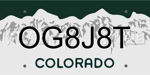 OG8J8T Colorado License Plate