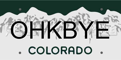 OHKBYE Colorado License Plate