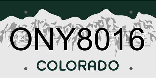 ONY8016 Colorado License Plate