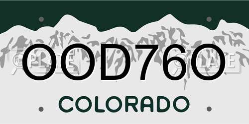 OOD76O Colorado License Plate