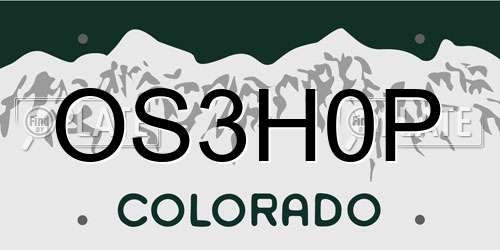 OS3H0P Colorado License Plate