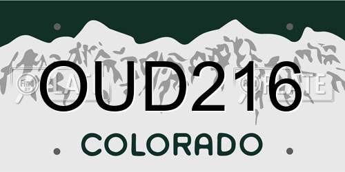 OUD216 Colorado License Plate