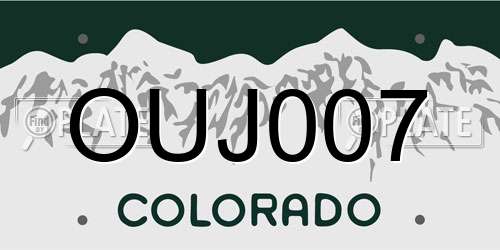 OUJ007 Colorado License Plate