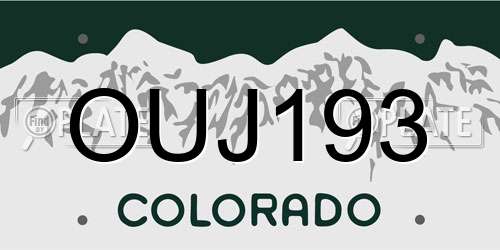 OUJ193 Colorado License Plate