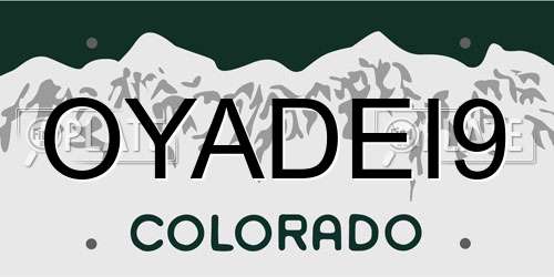 OYADEI9 Colorado License Plate