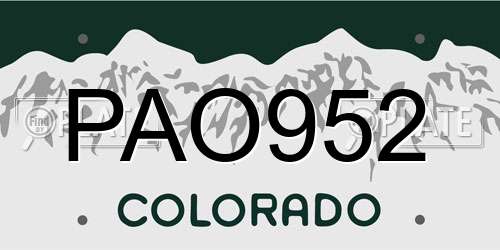PAO952 Colorado License Plate