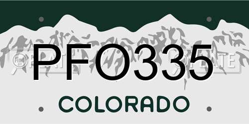PFO335 Colorado License Plate