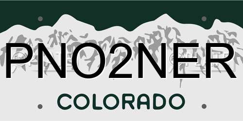 PNO2NER Colorado License Plate