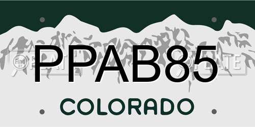 PPAB85 Colorado License Plate