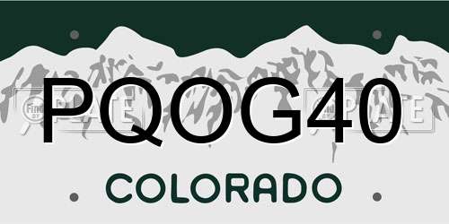 PQOG40 Colorado License Plate