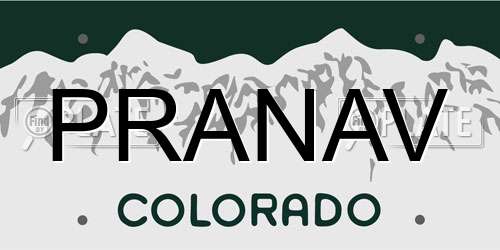 PRANAV Colorado License Plate