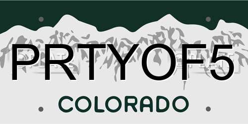 PRTYOF5 Colorado License Plate