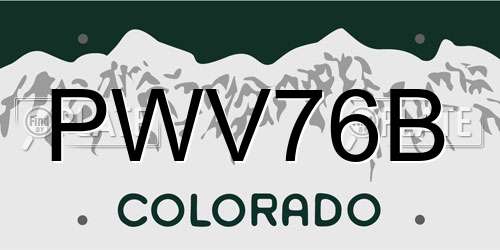 PWV76B Colorado License Plate