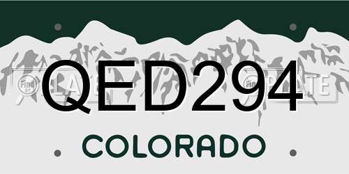 QED294 Colorado License Plate