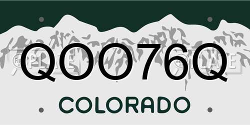 QOO76Q Colorado License Plate