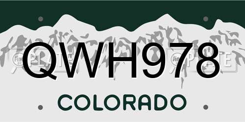 QWH978 Colorado License Plate