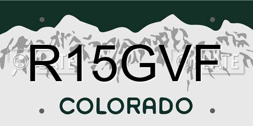 R15GVF Colorado License Plate