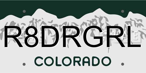 R8DRGRL Colorado License Plate