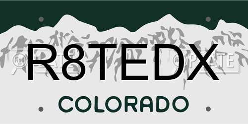 R8TEDX Colorado License Plate