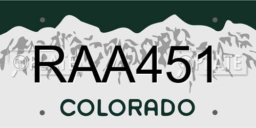 RAA451 Colorado License Plate