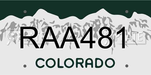 RAA481 Colorado License Plate