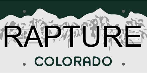 RAPTURE Colorado License Plate
