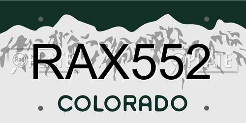 RAX552 Colorado License Plate
