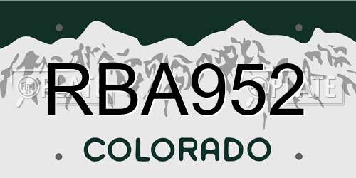 RBA952 Colorado License Plate