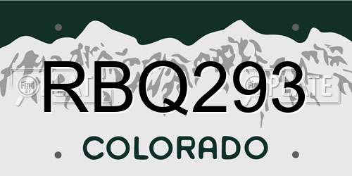 RBQ293 Colorado License Plate