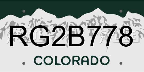 RG2B778 Colorado License Plate