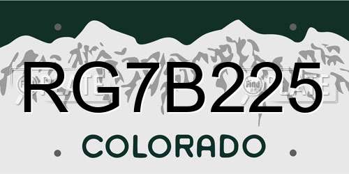 RG7B225 Colorado License Plate