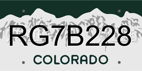 RG7B228 Colorado License Plate