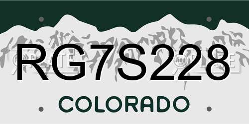 RG7S228 Colorado License Plate