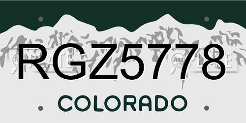 RGZ5778 Colorado License Plate