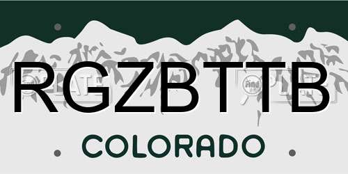 RGZBTTB Colorado License Plate