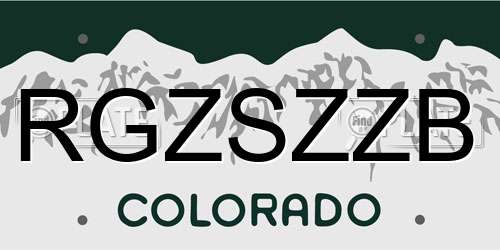 RGZSZZB Colorado License Plate
