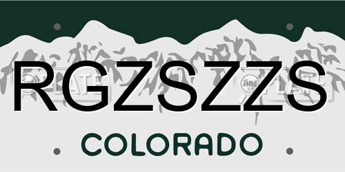 RGZSZZS Colorado License Plate