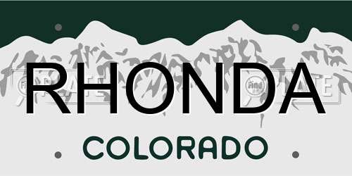 RHONDA Colorado License Plate