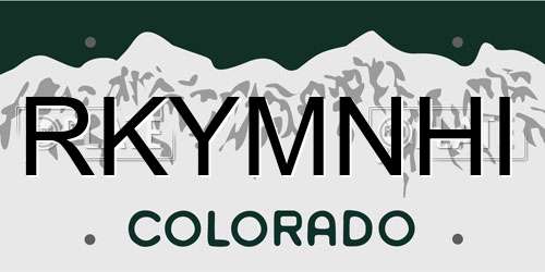 RKYMNHI Colorado License Plate