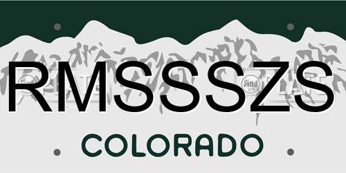 RMSSSZS Colorado License Plate